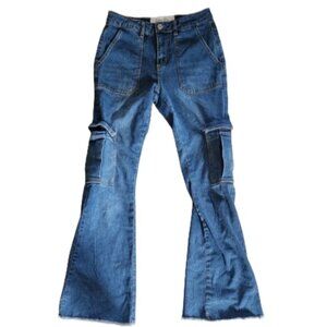 Indigo Rein Vintage 26 Denim Bell Bottom Raw Edge Pocket Jeans‎